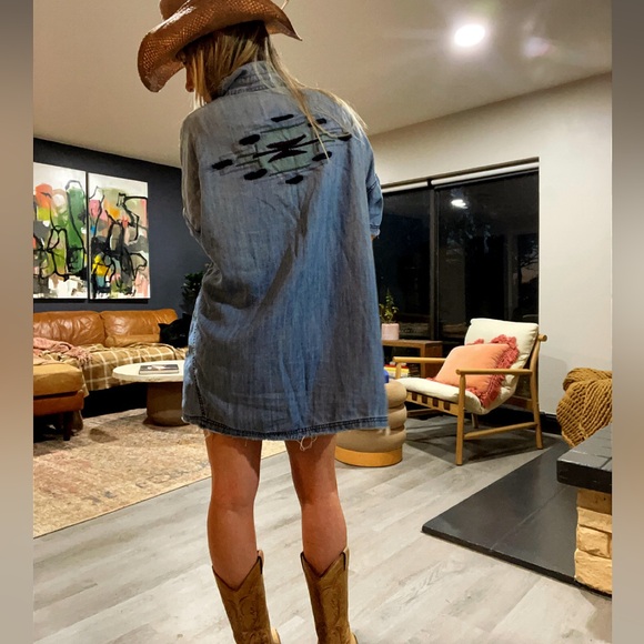 Double D Ranch Light Blue Denim shirt dress or top with embroidery - Picture 2 of 8